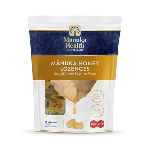 Manuka Health, Manuka Honey MGO 400+ Natural Ginger And Lemon, 58 Lozenges