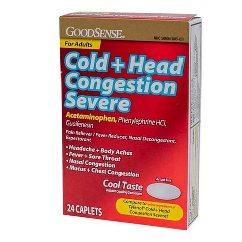 Perrigo Direct, Cold Plus Head Congestion Severe, 24 Caps