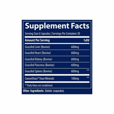 Trace Minerals, Ancestral Beef Organs Capsules Grass-Fed, 3000 mg, 180 Caps