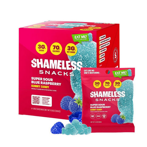 Super Sour Blue Raspberry Gummy Candy 6 Count by Shameless Snacks