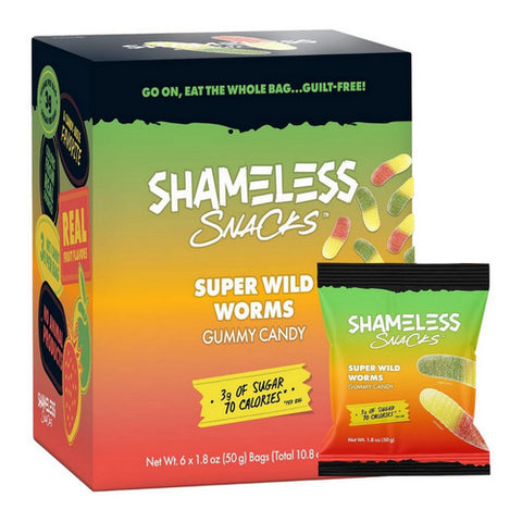 Super Wild Worms Gummy Candy 6 Count by Shameless Snacks