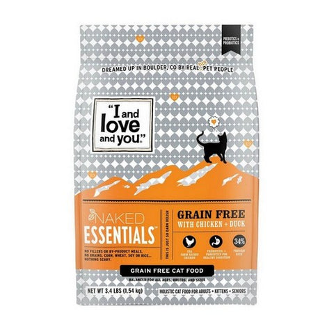 I And Love And You, Naked Essentials Dry Cat Food Chicken + Duck, 3.4 Lbs (Case Of 4)