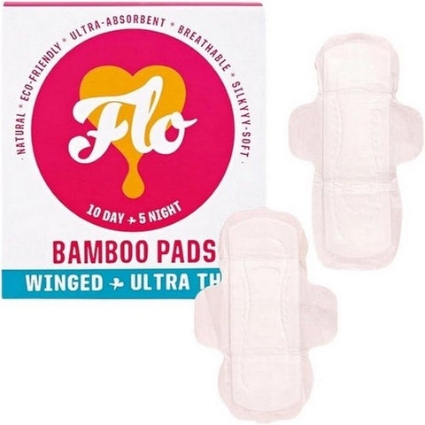 FLO, Bamboo Pads Winged Ultra Thin, 15 Count (Case of 8)