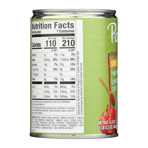Pacific Foods, Organic Spicy Harissa Lentil Soup, 16.3 Oz (Case Of 12)