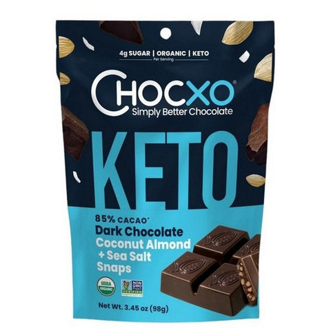 Chocxo, Organic Dark Chocolate Keto Coconut Almond And Sea Salt Snaps, 3.45 Oz (Case of 6)