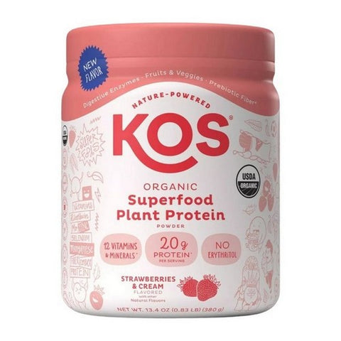 Kos, Organic Superfood Plant Protein Powder Strawberry Cream, 13.4 Oz