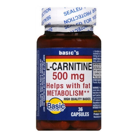 Basic Vitamins, L-Caranitine, 500 Mg, 36 Capsules