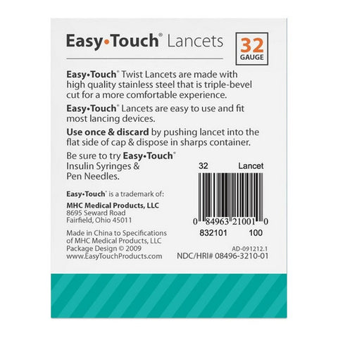 Easy Touch, Twist Lancets 32 Gauge, 100 Count