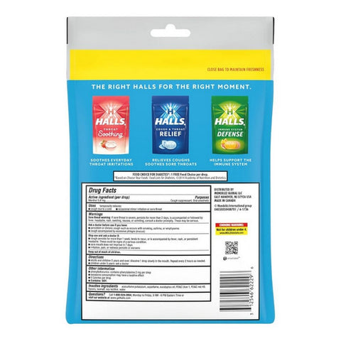 Halls, Cough Suppressant Oral Anesthetic Drops Sugar Free Mountain Menthol Flavor, 70 Count