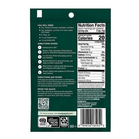 Simply Organic, Organic Sheet Pan Seasoning, Zesty Ranch, 0.99 Oz