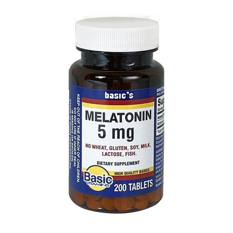Basic Vitamins, Melatonin Tablets, 5 Mg, 200 Count