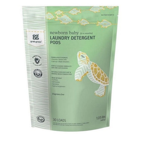 Grab Green, Fragrance Free Newborn Laundry Powder Pods, 30 Loads