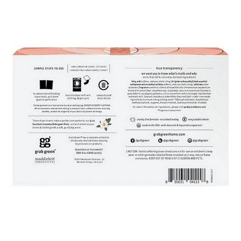 Grab Green, Gardenia Classic Dryer Sheets, 80 Count