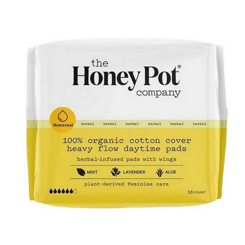 The Honey Pot, Organic Herbal Heavy Flow Menstrual Pads With Wings, 16 Count