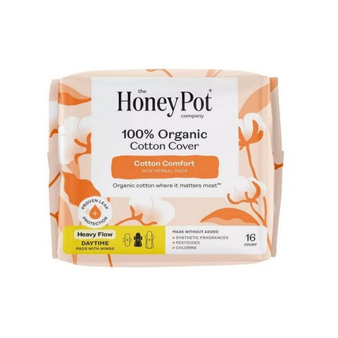 The Honey Pot, Organic Non Herbal Heavy Flow Menstrual Pads With Wings, 16 Count