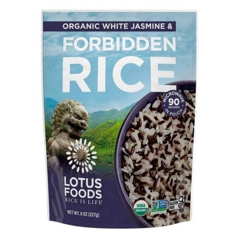 Lotus Foods, Organic White Jasmine And Forbidden Blend Heat And Eat Rice Pouch, 7 Oz