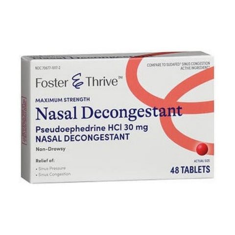 Foster And Thrive, Maximum Strength Nasal Decongestant, 30 Mg, 48 Tabs