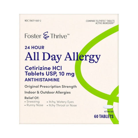 Foster And Thrive, 24 Hour All Day Allergy Cetirizine Hcl, 10 Mg, 60 Tabs