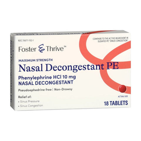 Foster And Thrive, Maximum Strength Nasal Decongestant Pe, 10 Mg, 18 Tabs