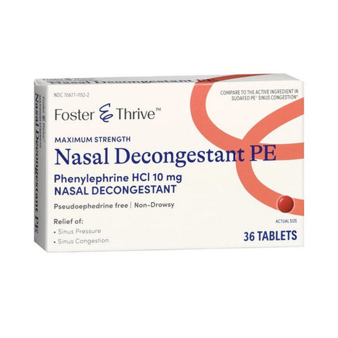 Foster And Thrive, Maximum Strength Nasal Decongestant Pe, 10 Mg, 36 Tabs