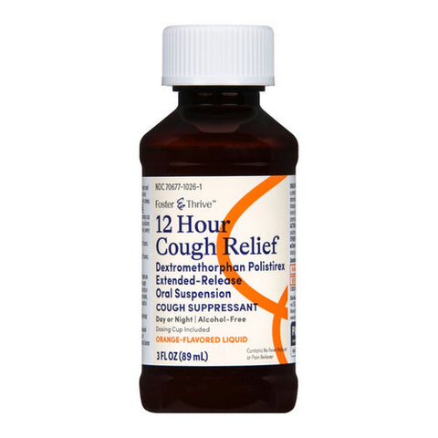 Foster And Thrive, 12 Hour Cough Relief Dextromethorphan Oral Suspension Orange, 3 Oz