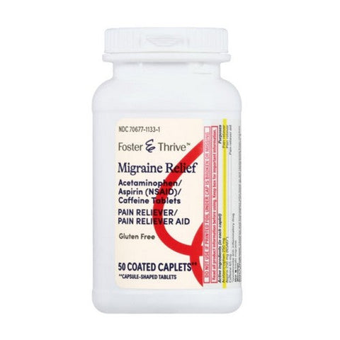 Foster And Thrive, Migraine Relief Acetaminophen Aspirin Caffeine Coated Caplets, 50 Caps Foster And Thrive