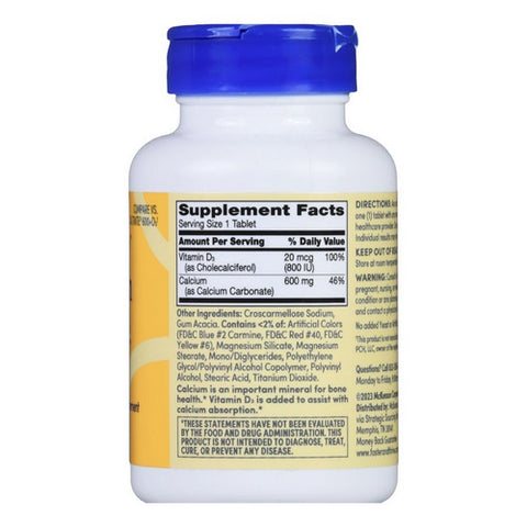 Foster And Thrive, Calcium Plus Vitamin D3, 600 Mg, 100 Tabs