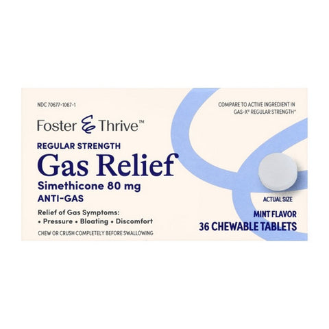 Foster And Thrive, Regular Strength Gas Relief Simethicone Chewable Mint, 36 Tablets