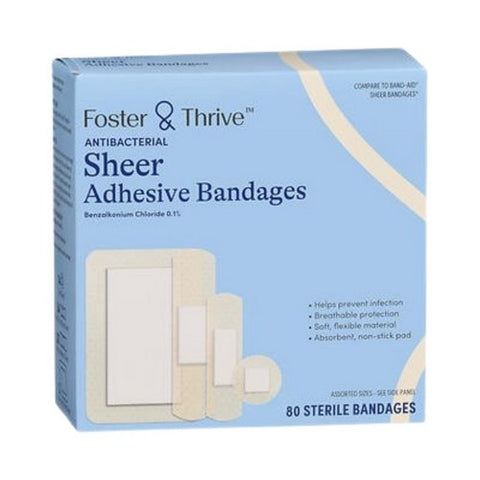 Foster And Thrive, Antibacterial Sheer Adhesive Bandages, 80 Count