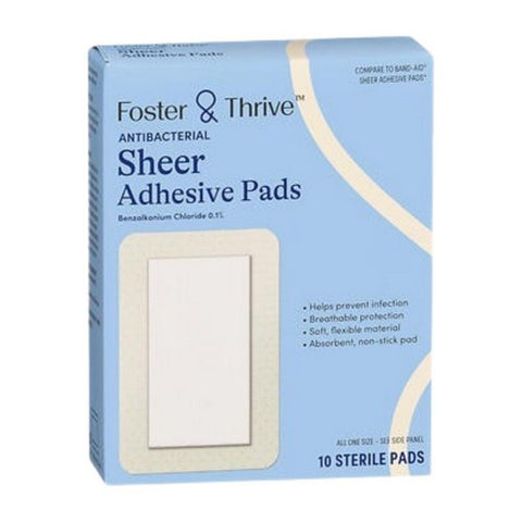 Foster And Thrive, Antibacterial Sheer Adhesive Pads, 10 Count
