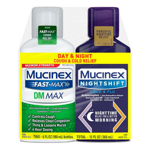Clearasil, Mucinex Fast Max DM Max And Nightshift Cold And Flu Liquid, 12 Oz