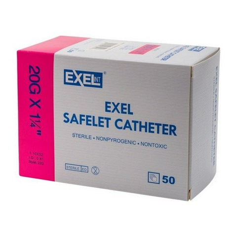 Exel, Disposable Safelet IV Catheters 20G X 1.25, 50 Count