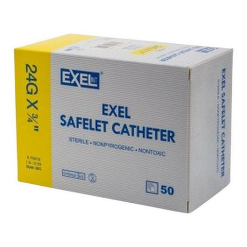 Exel, Disposable Safelet IV Catheters 24G X .75, 50 Count