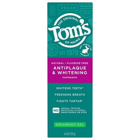 Tom's Of Maine, Antiplaque And Whitening Toothpaste Gel Spearmint Toothpaste, 4 Oz (Case Of 6)