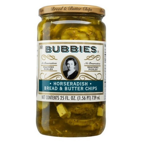 Bubbies, Snacking Pickles Horseradish Bread And Butter Chips Pickles, 25 Oz (Case Of 6)