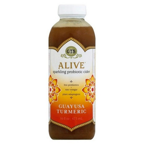 GT's, Food Alive Guayusa Turmeric Sparkling Probiotic Cider, 16 Oz (Case Of 12)