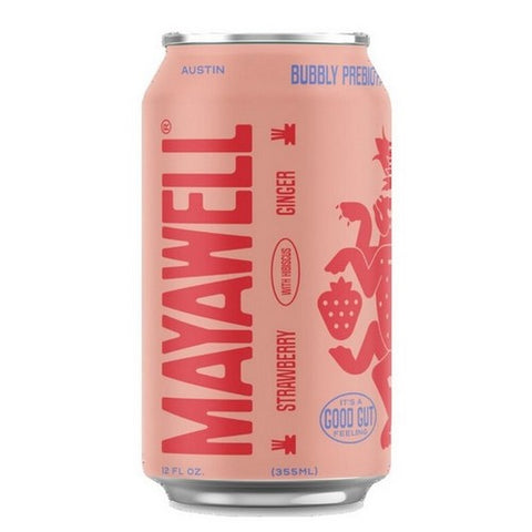Mayawell, Sparkling Soda Prebiotic With Hibiscus Strawberry Ginger, 12 Oz X 4 Count (Case Of 6)