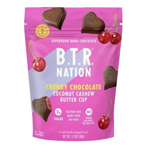 B.T.R. Bar, Cherry Chocolate Superfood Truffle Cups, 3.17 Oz (Case Of 6)