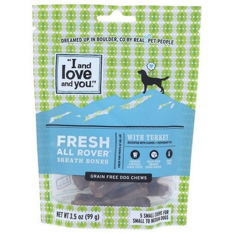 I And Love And You, Fresh All Rover Breath Bones Natural Chicken Dental Dog Treats, 5 Count (Case Of 6)