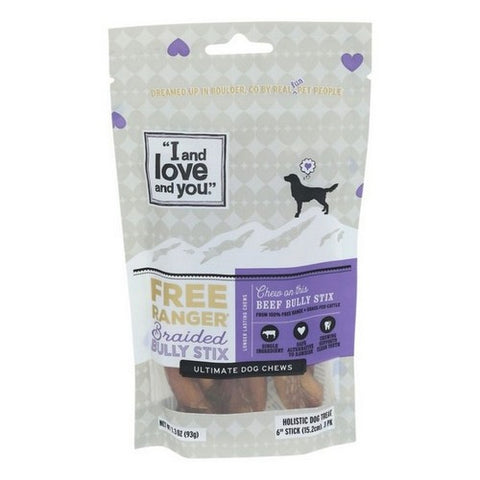 I And Love And You, Free Ranger Braided Bully Stix Dog Chew Treat Beef, 3.3 Oz (Case Of 6)