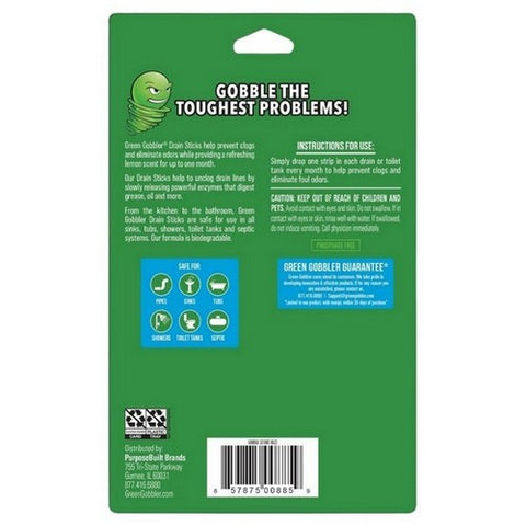 Green Gobbler, Drain Strip Bioflow Drain Deodorizer Lemon, 12 Count (Case Of 12)
