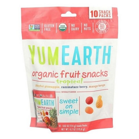 YumEarth, Organic Tropical Fruit Snacks, 0.62 Oz X 10 Count (Case Of 12)