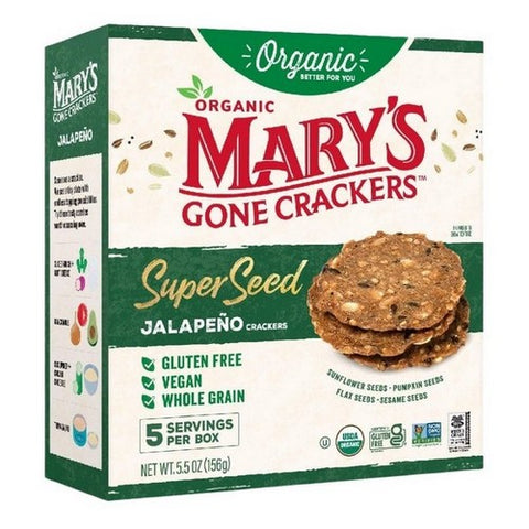 Marys Gone Crackers, Organic Super Seed Crackers Jalapeno, 5.5 Oz (Case Of 6)