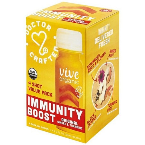 Vive Organic, Immunity Boost Original Ginger And Turmeric Shot, 2 Oz X 4 Count (Case Of 6)