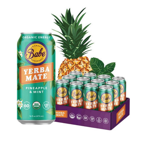 Babe Kombucha, Yerba Mate Pineapple Mint, 16 Oz (Case Of 12)