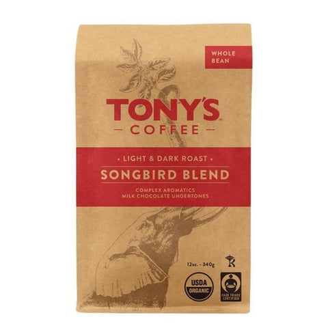 Tonys Coffee, Songbird Blend Whole Beanmedium Roast, 12 Oz (Case Of 6)