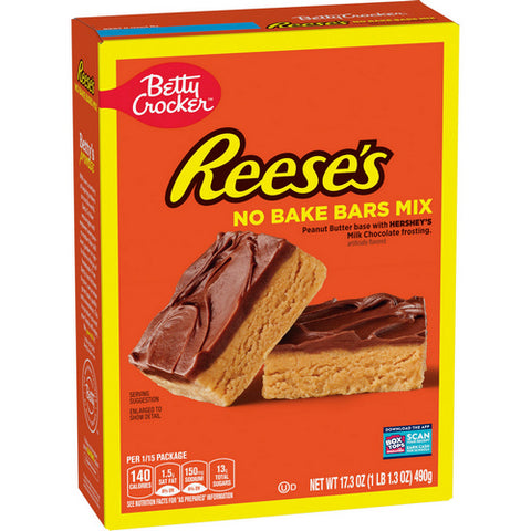 Betty Crocker, Reeses Peanut Butter No Bake Bars Mix With Hersheys Milk Chocolate Frosting, 17.3 Oz (Case Of 8)