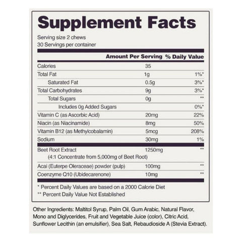 Snap Supplements, Heart Beets Chews Mixed Berry, 60 Count