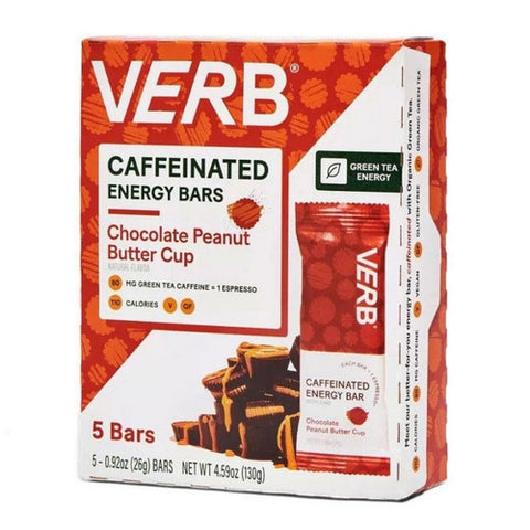 Verb Energy, Peanut Butter Cup Caffeinated Energy Bars, 5 Count