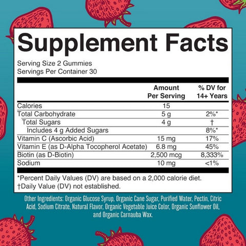 MaryRuth's, Strawberry Organic Hair Skin & Nails Gummies, 60 Count